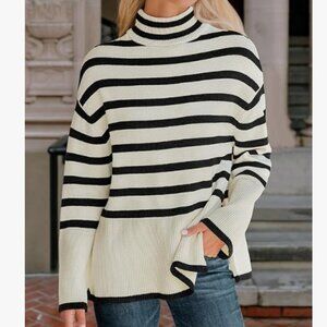 Women's Loose Fit Turtleneck Striped Sweater, Size Small NWT